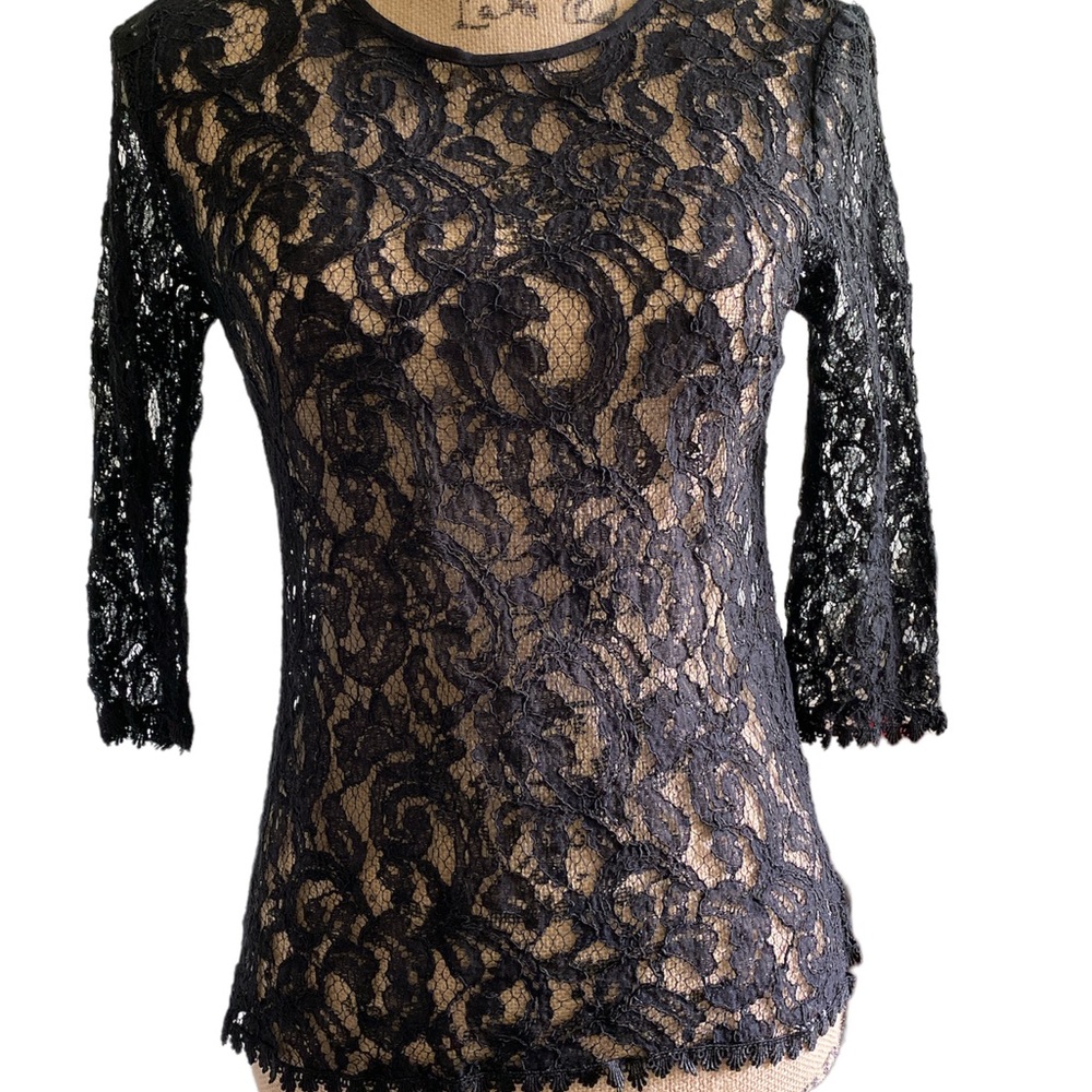 karen kane • black lace top • small